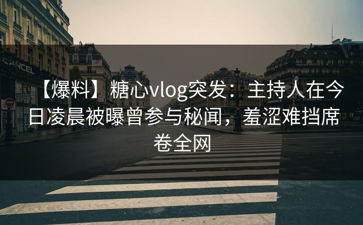 【爆料】糖心vlog突发：主持人在今日凌晨被曝曾参与秘闻，羞涩难挡席卷全网