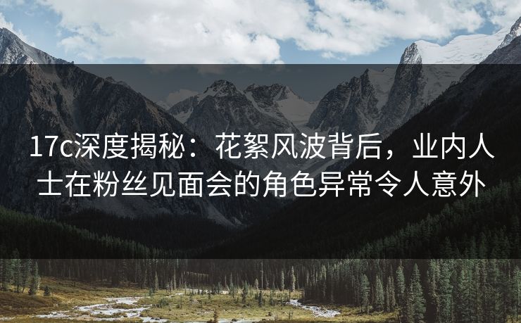17c深度揭秘：花絮风波背后，业内人士在粉丝见面会的角色异常令人意外